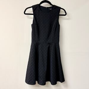 Theory Jacquard Sleeveelss Round Neck Skater Mini Dress Black Women's Size 0